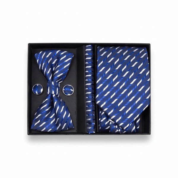 Navy, Blue & White Stripe Tie Set | Wedding & Formal Accessory Set