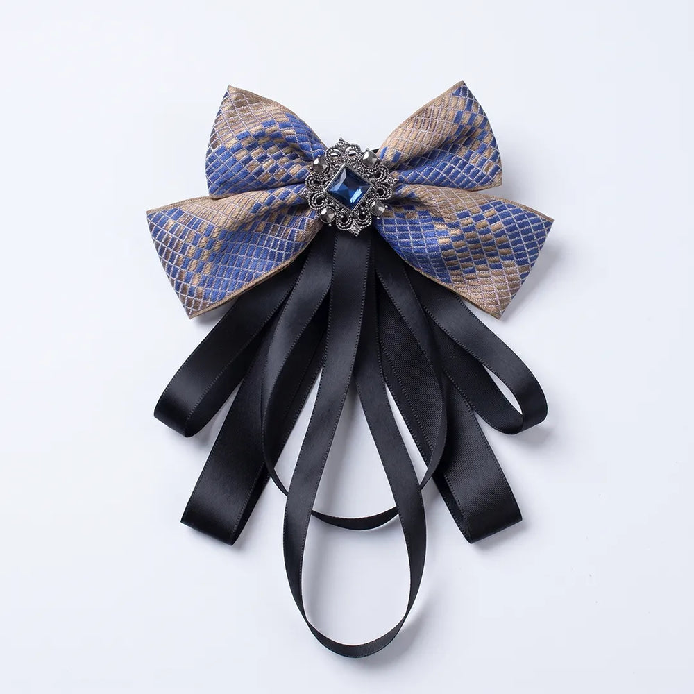 Blue & Gold Jeweled Ribbon Bow Tie | Wedding & Formal