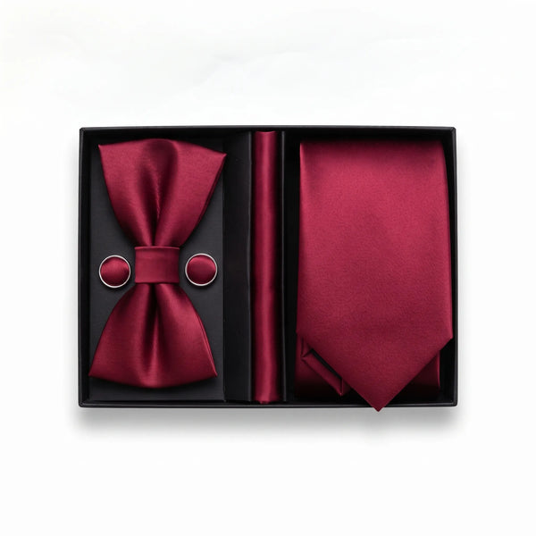 Burgundy Solid Tie Set | Wedding & Formal Accessory Set