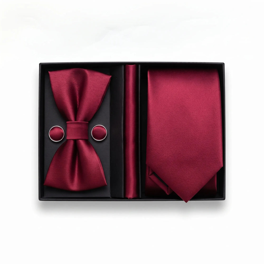Burgundy Solid Tie Set | Wedding & Formal Accessory Set