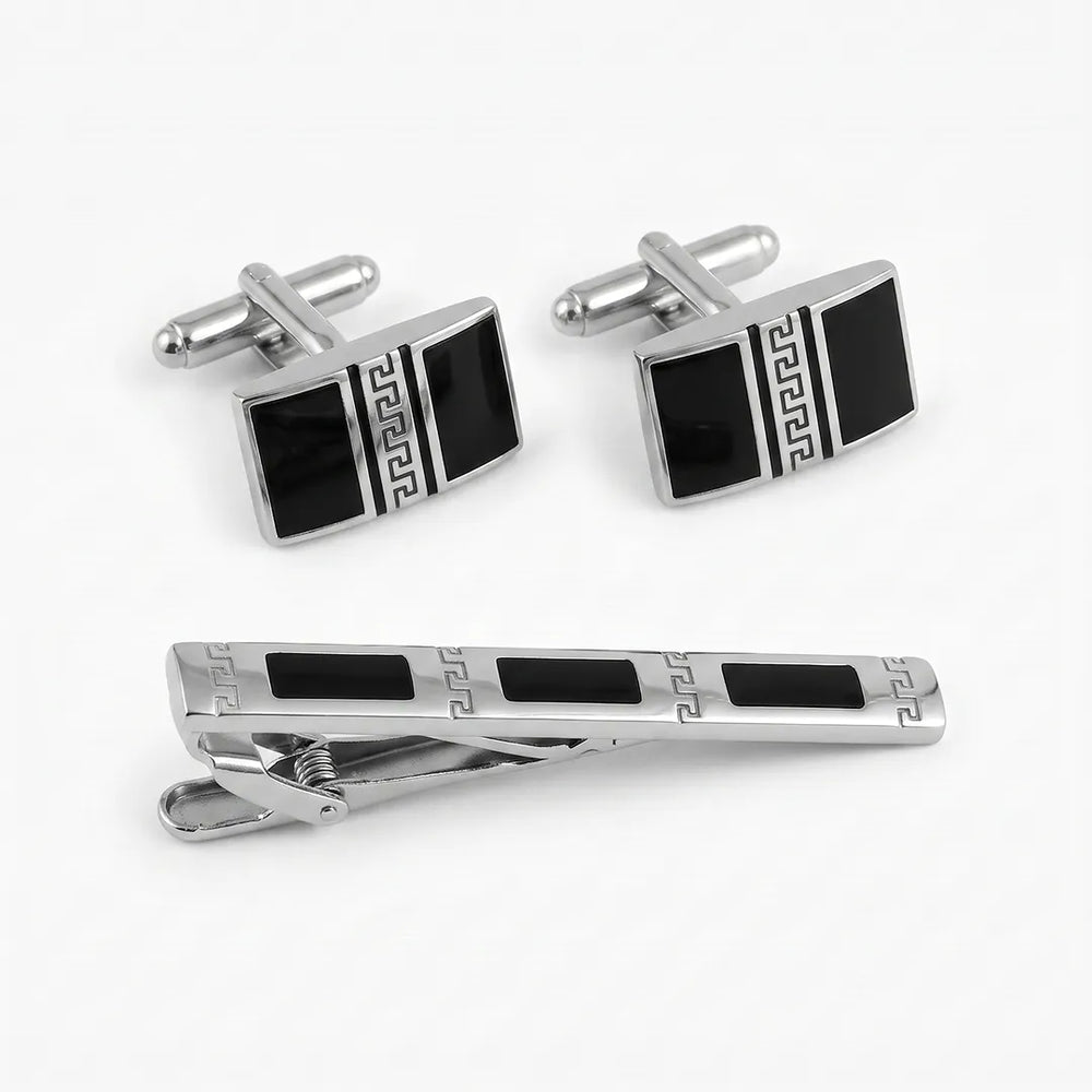 Sailor Australia Greek Key Cufflink & Tie Clip Set | Wedding & Formal