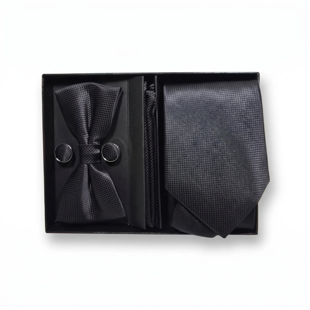 Black Textured Tie Set | Wedding & Formal Accessory Set