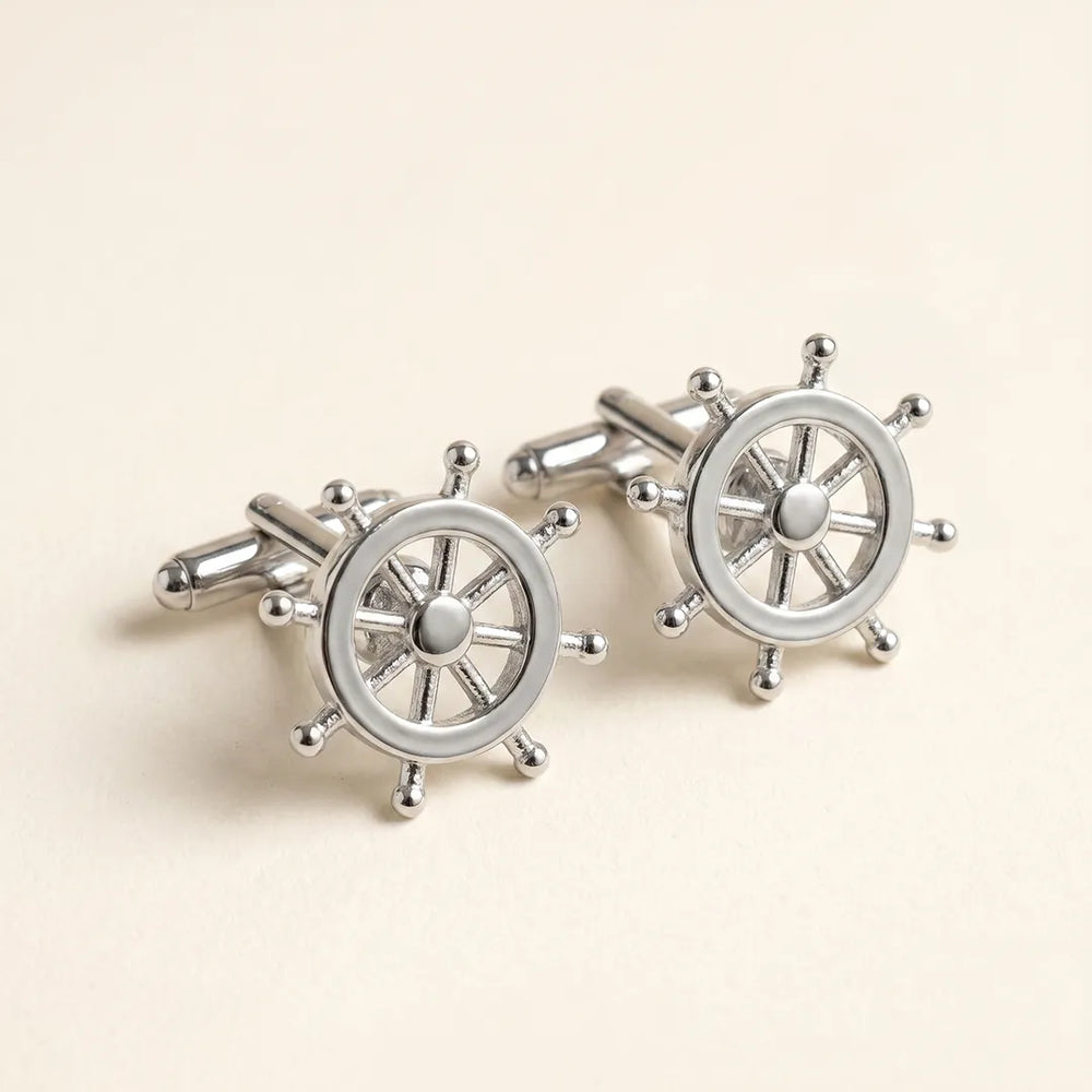 Silver Nautical Ship's Helm Wheel Cufflinks | Sailor Australia
