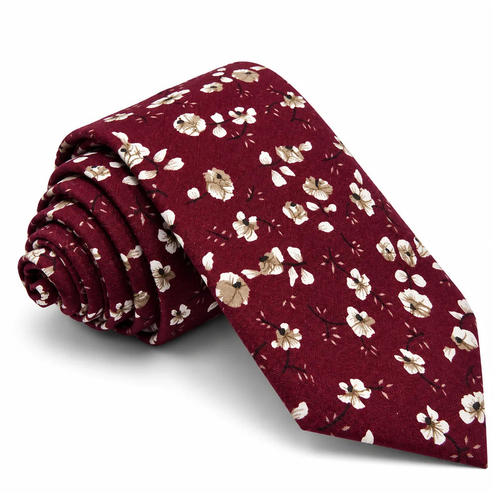 Burgundy Ditsy Floral Cotton Necktie | Sailor Australia