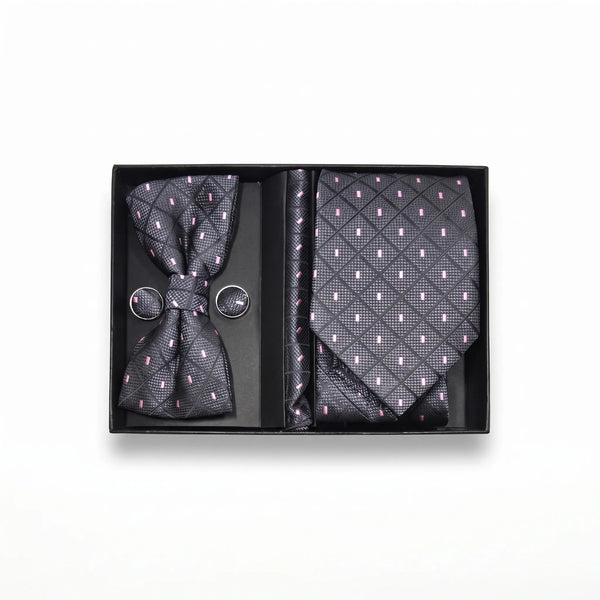 Black & Pink Diamond Tie Set | Wedding & Formal Accessory Set