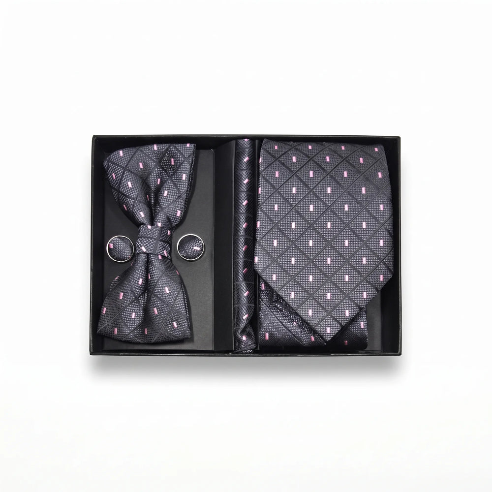 Black & Pink Diamond Tie Set | Wedding & Formal Accessory Set