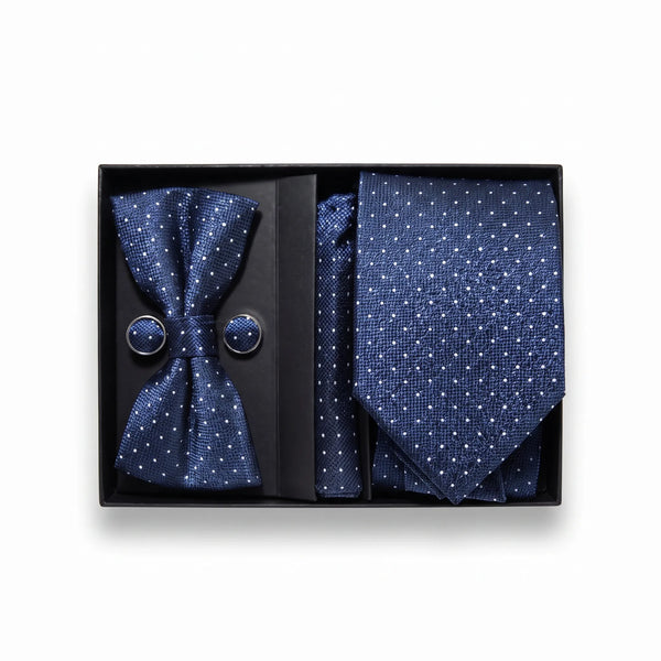 Navy Textured Pin-Dot Tie Set | Wedding & Formal Accessory Set