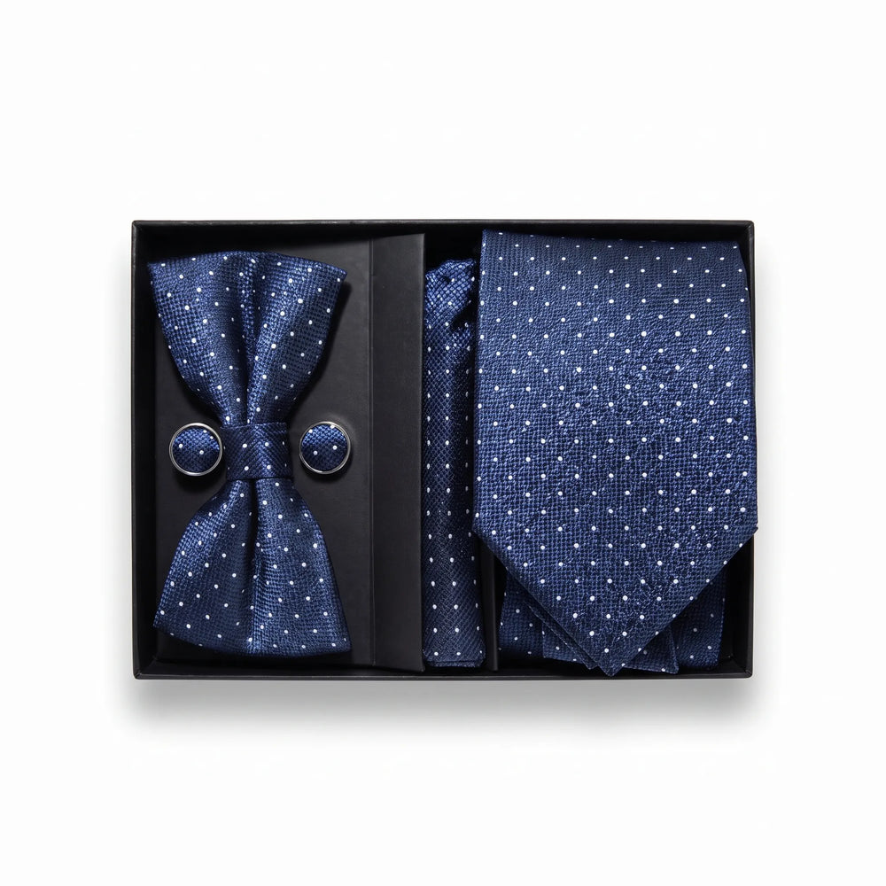 Navy Textured Pin-Dot Tie Set | Wedding & Formal Accessory Set