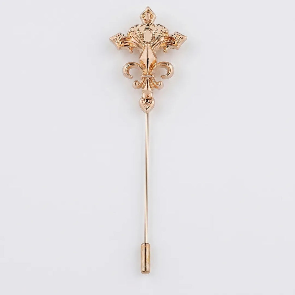 Rose Gold Fleur-de-Lis Cross Lapel Pin | Formal & Wedding Accessory