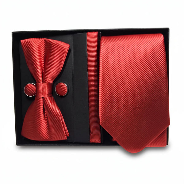 Red Twill Tie Set | Wedding & Formal Accessory Set