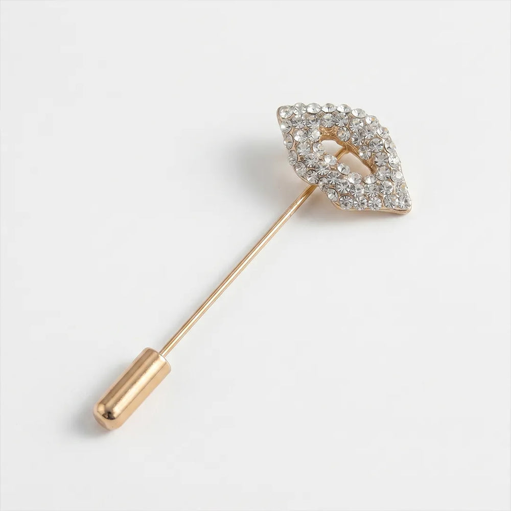 Gold Crystal Lip Lapel Pin | Formal & Wedding Accessory
