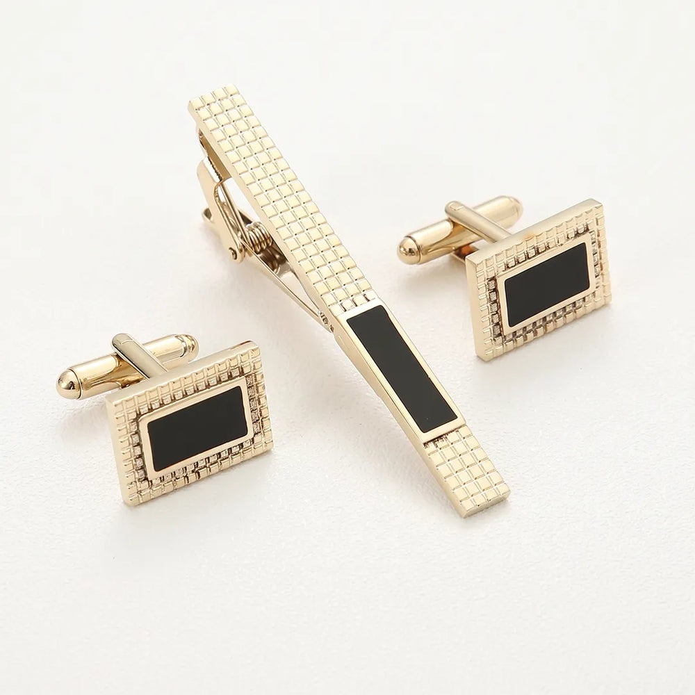 Men's Gold and Black Enamel Cufflinks and Tie Clip Set with Gift Box | Sailor Australia