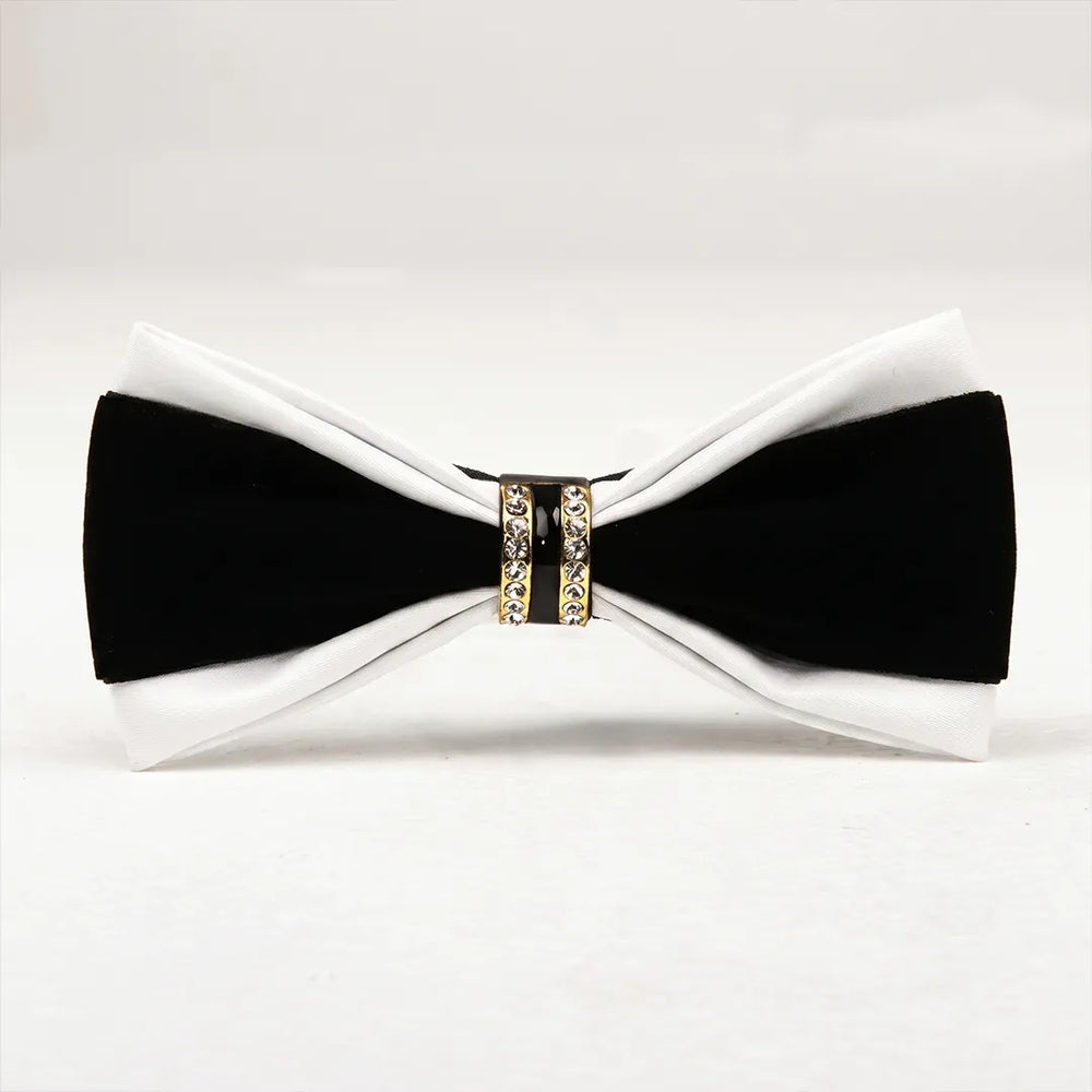White Leather & Black Jeweled Bow Tie | Wedding, Formal & Casual