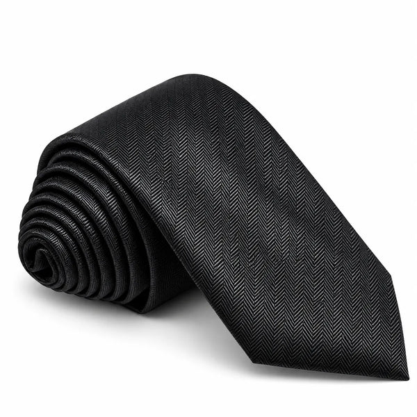 Black Herringbone Skinny Tie | Polyester Wedding & Formal Necktie