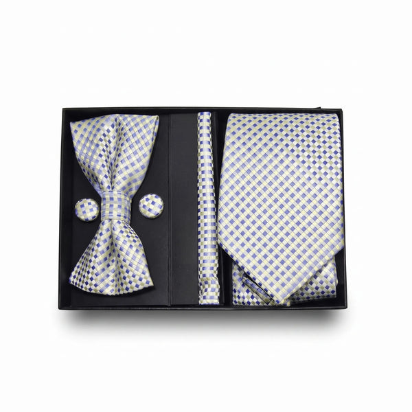 Pastel Blue & Cream Gingham Tie Set | Wedding & Formal Accessory Set