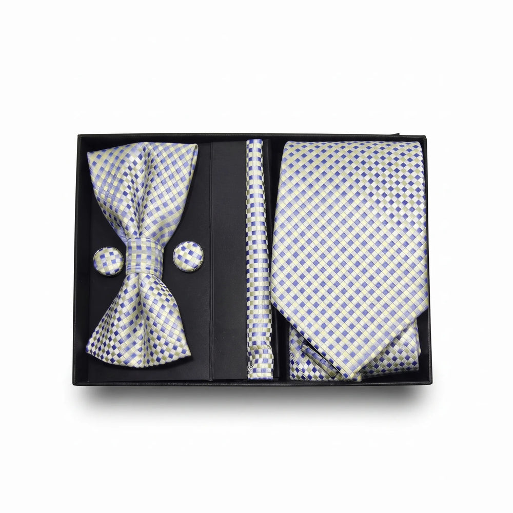 Pastel Blue & Cream Gingham Tie Set | Wedding & Formal Accessory Set