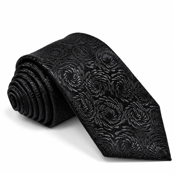 Black Floral Jacquard Skinny Tie | Polyester Wedding & Formal Necktie
