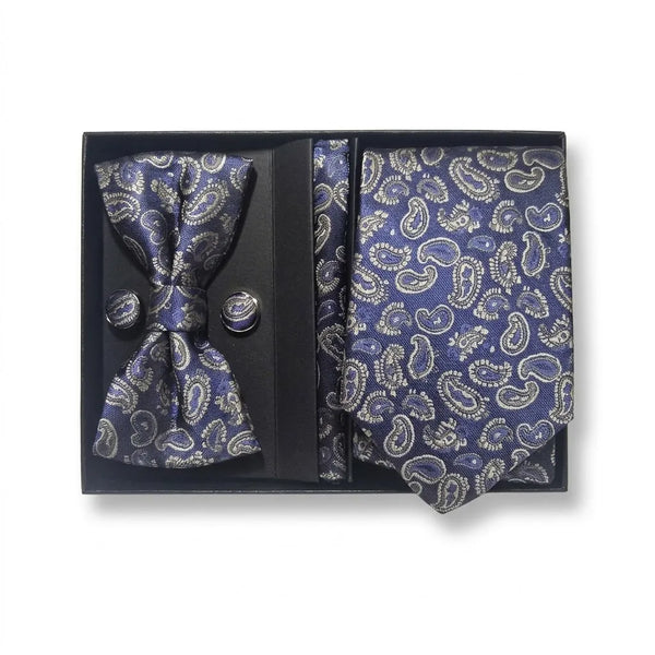 Blue & Silver Paisley Tie Set | Wedding & Formal Accessory Set