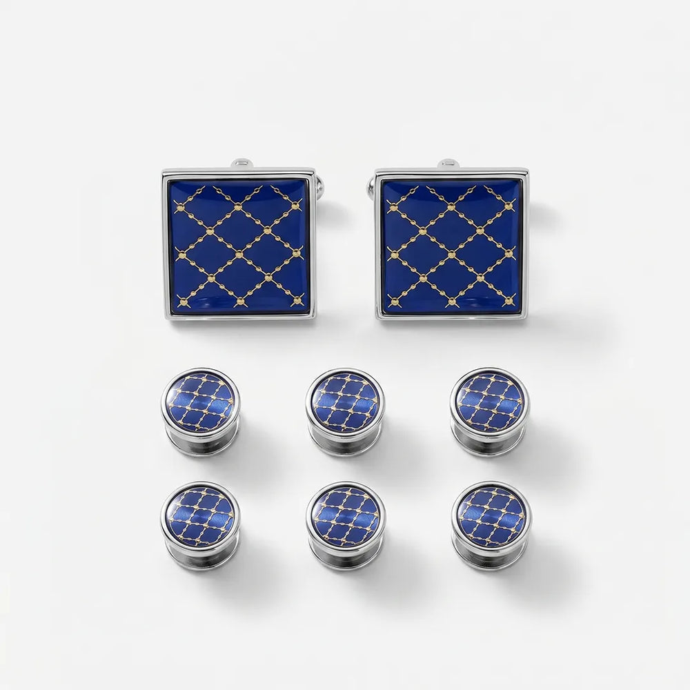 Blue Enamel Shirt Stud & Cufflink Set | Wedding & Formal
