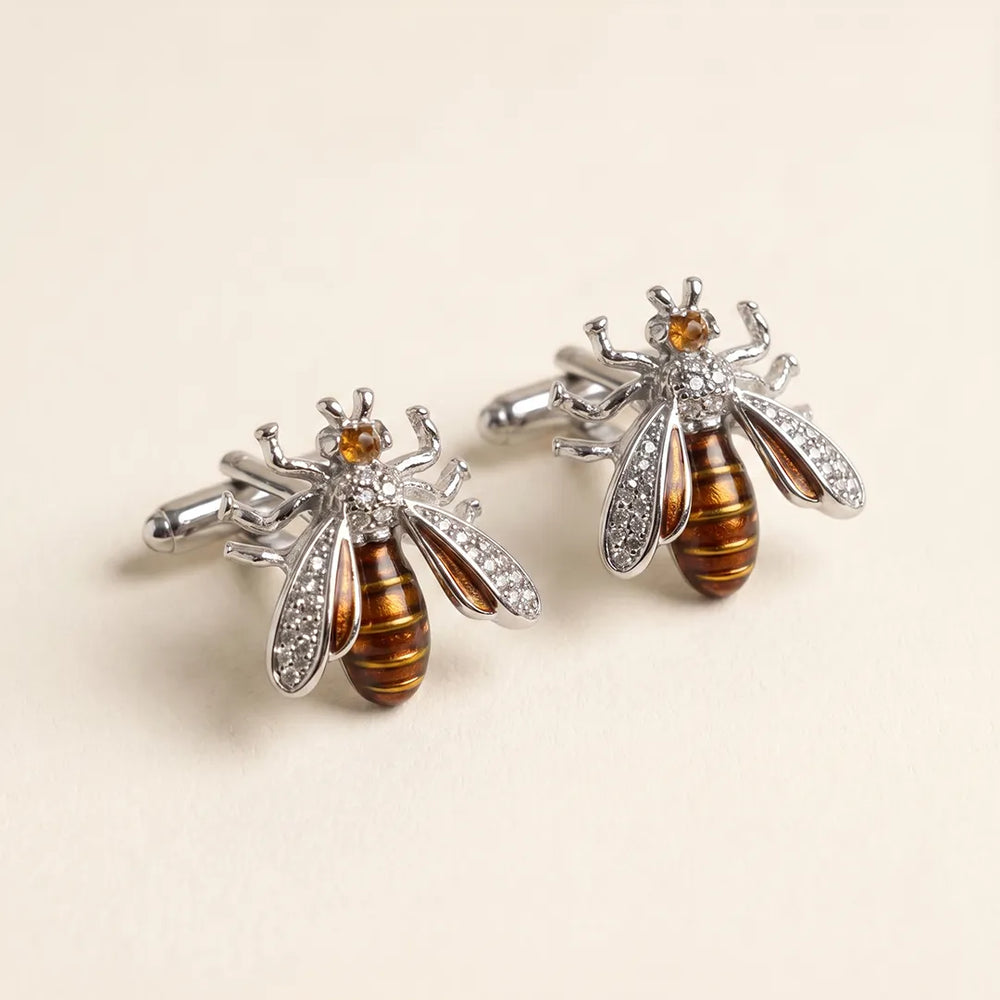 Silver Honey Bee Amber Enamel & Crystal Cufflinks | Sailor Australia