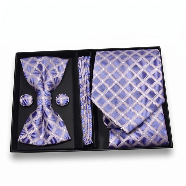Lavender Windowpane Check Tie Set | Wedding & Formal Accessory Set