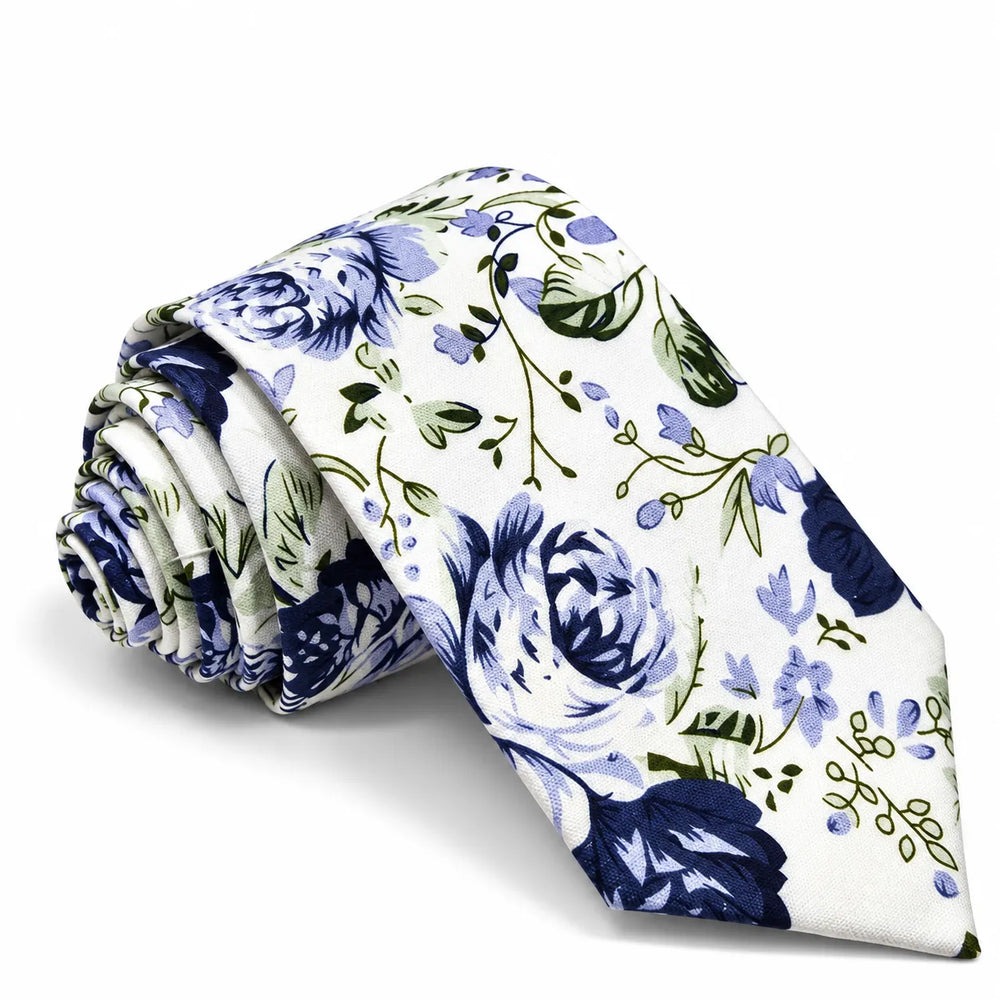 Slate Blue Rose Floral Cotton Necktie | Sailor Australia