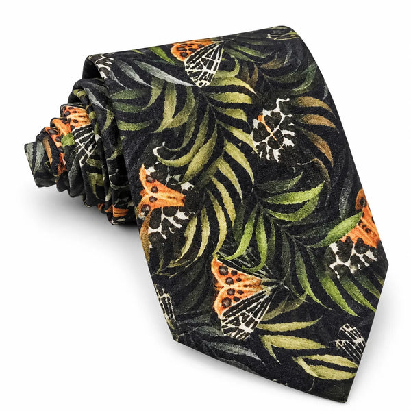 Black Botanical Butterfly Silk Necktie | Sailor Australia