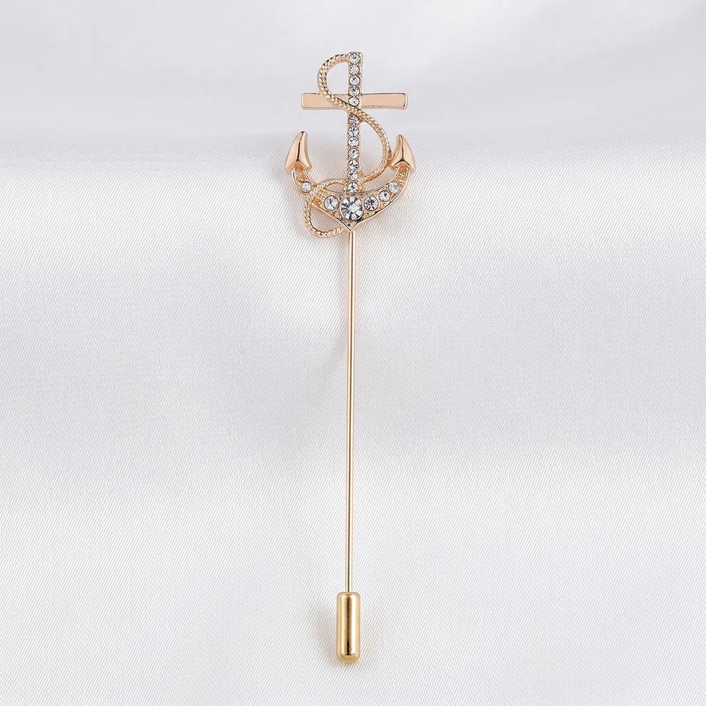 Rose Gold Anchor Crystal Lapel Pin | Formal & Wedding Accessory