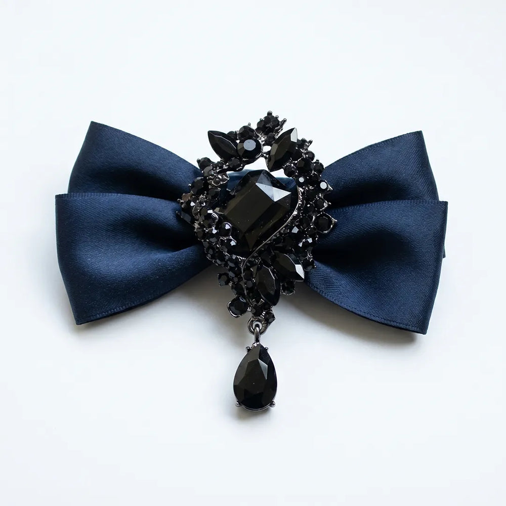 Navy Blue & Black Onyx Jeweled Silk Bow Tie | Wedding & Formal