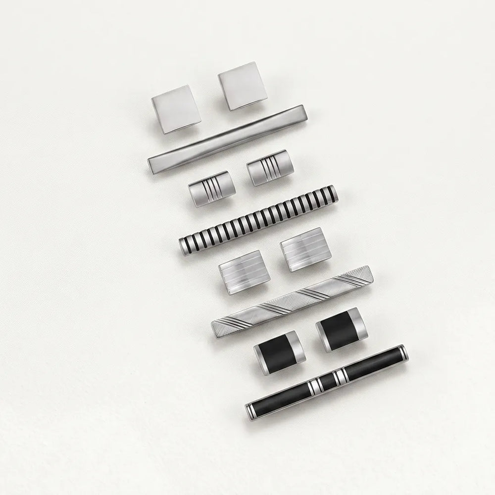 Men's Modern Silver Cufflinks and Tie Clip Set with Gift Box | Sailor Australia