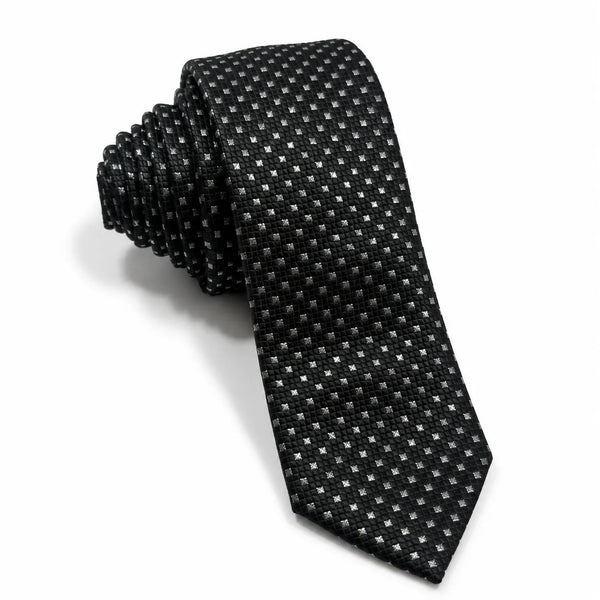 Black & Silver Micro-Dot Skinny Tie | Polyester Wedding & Formal Necktie