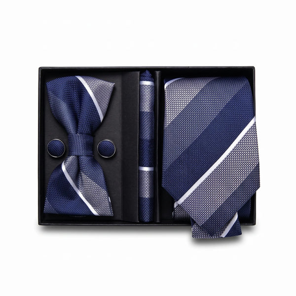 Navy Striped Tie Set | Wedding, Daily & Formal