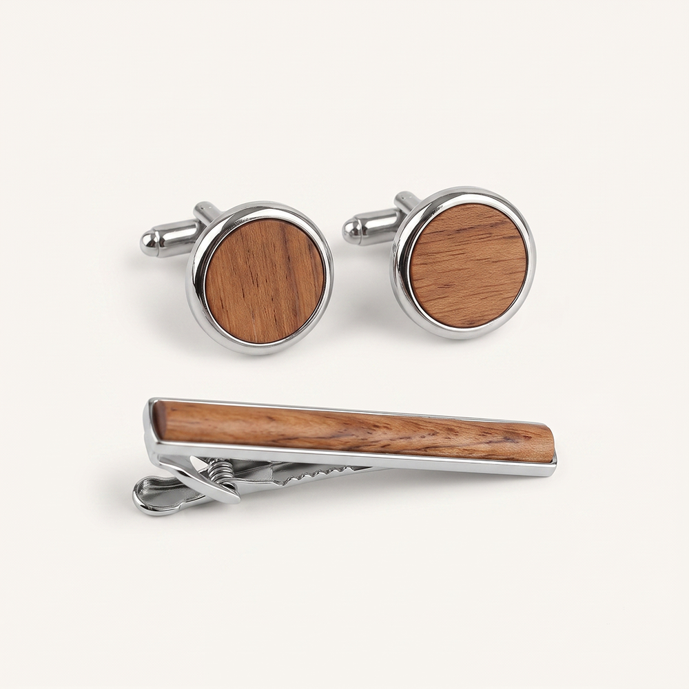 Men's Warm Wood Cufflinks and Tie Clip Set with Gift Box | Sailor Australia