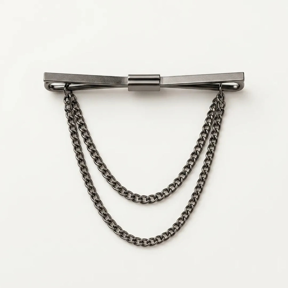 Gunmetal Brushed Chain Collar Pin | Formal & Wedding Accessory