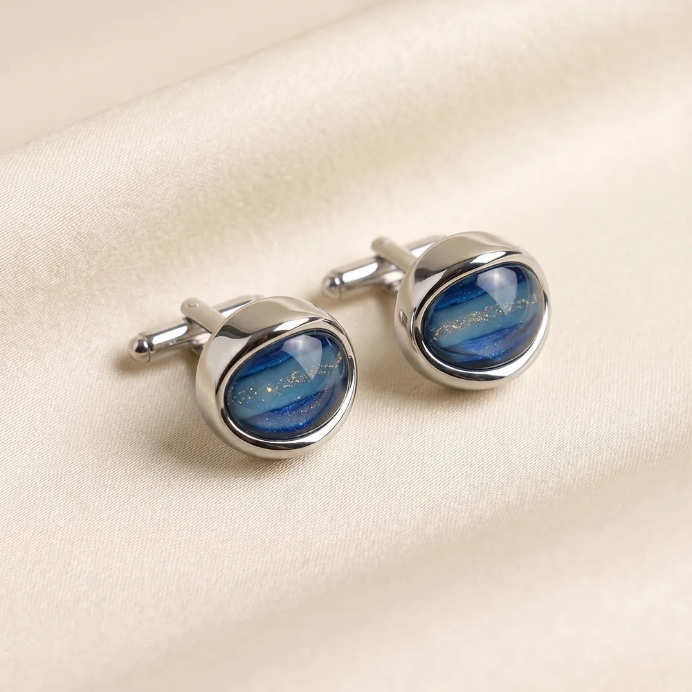 Silver Ocean Swirl Blue Stone Oval Cufflinks | Sailor Australia