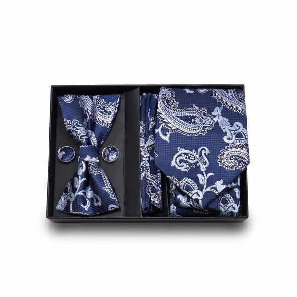 Navy & Light Blue Paisley Tie Set | Wedding & Formal Accessory Set