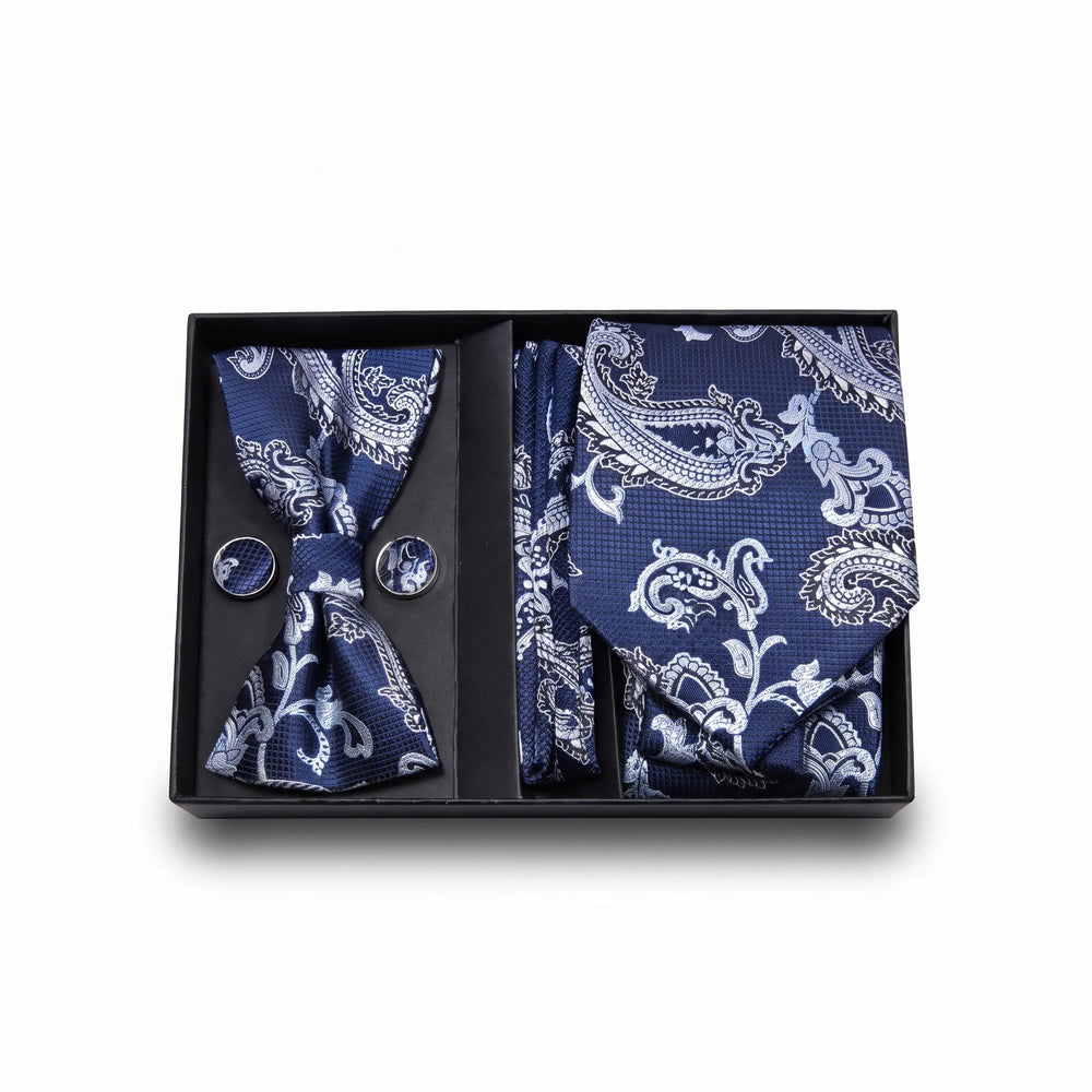 Navy & Light Blue Paisley Tie Set | Wedding & Formal Accessory Set