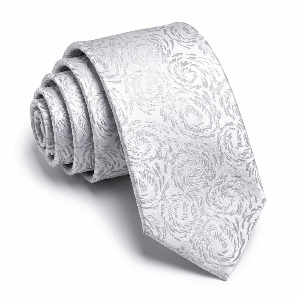 Silver Floral Jacquard Skinny Tie | Polyester Wedding & Formal Necktie
