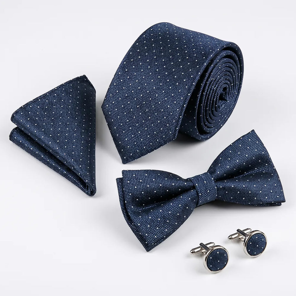 Navy Textured Pin-Dot Tie Set | Wedding & Formal Accessory Set