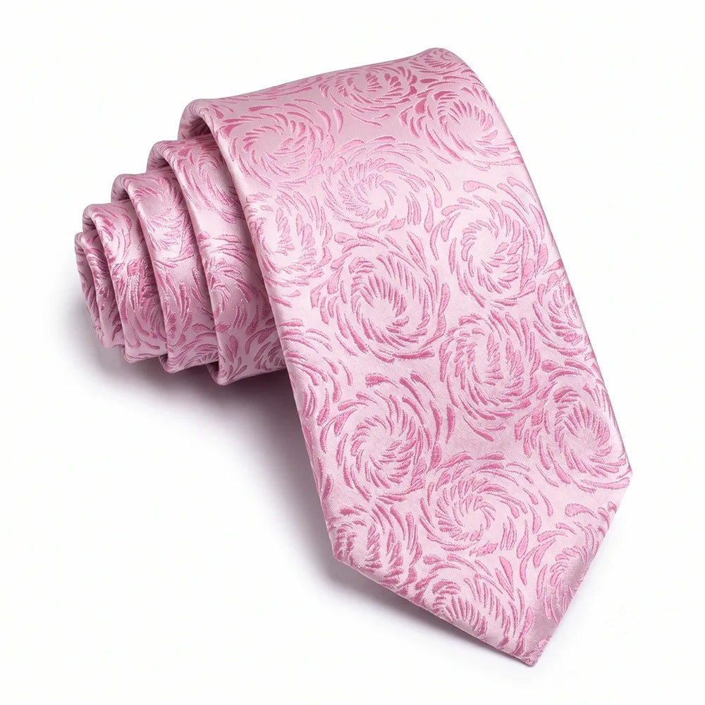 Pink Floral Jacquard Skinny Tie | Polyester Wedding & Formal Necktie