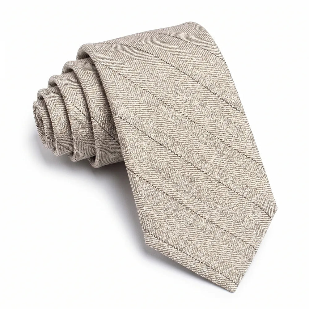 Light Beige Herringbone Wool Skinny Tie | Formal & Casual Necktie