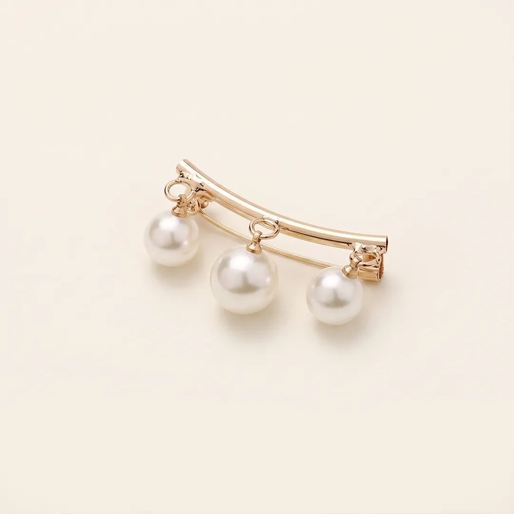 Gold & Triple Pearl Collar Pin | Wedding & Formal Accessory
