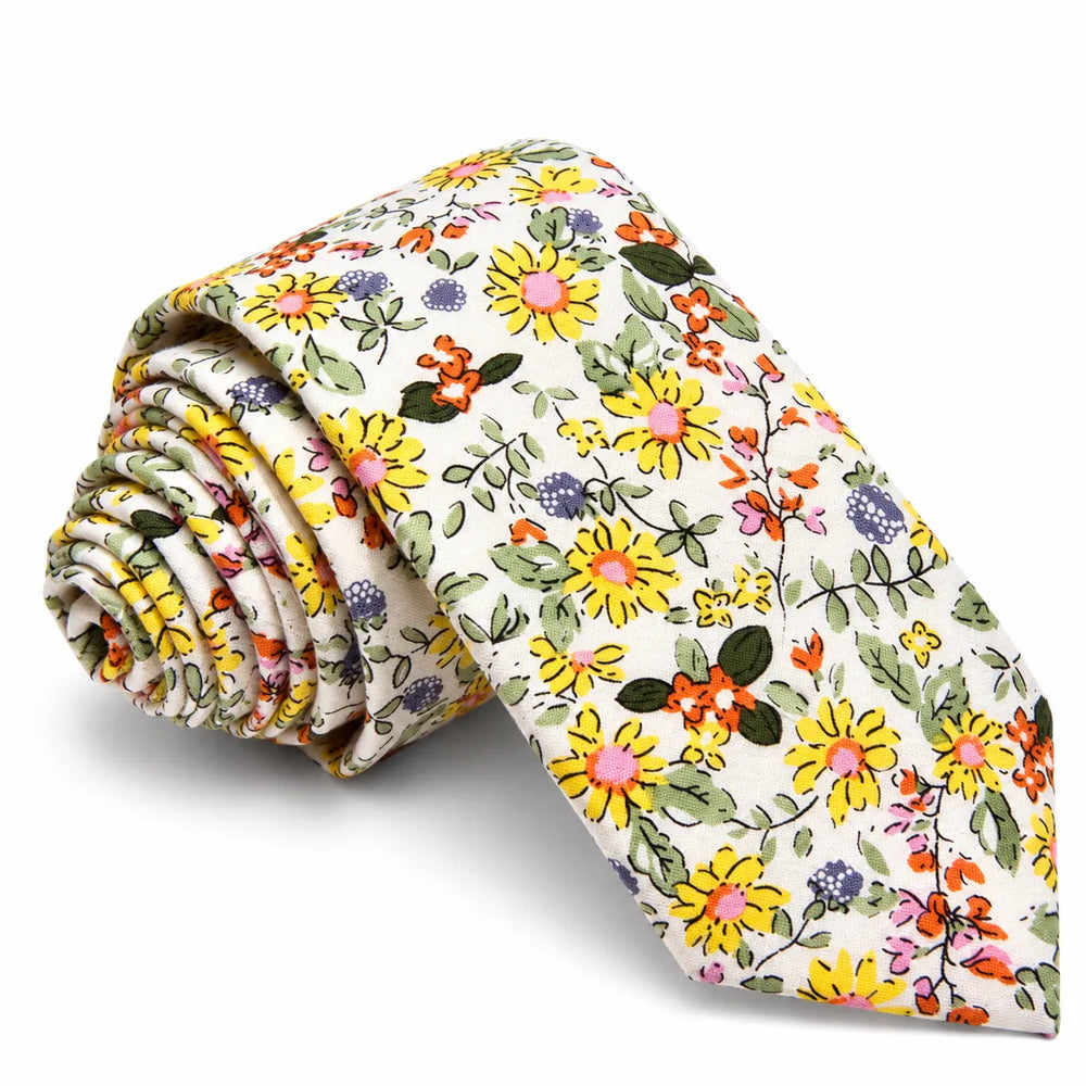 Yellow Daisy & Wildflower Meadow Cotton Necktie | Sailor Australia