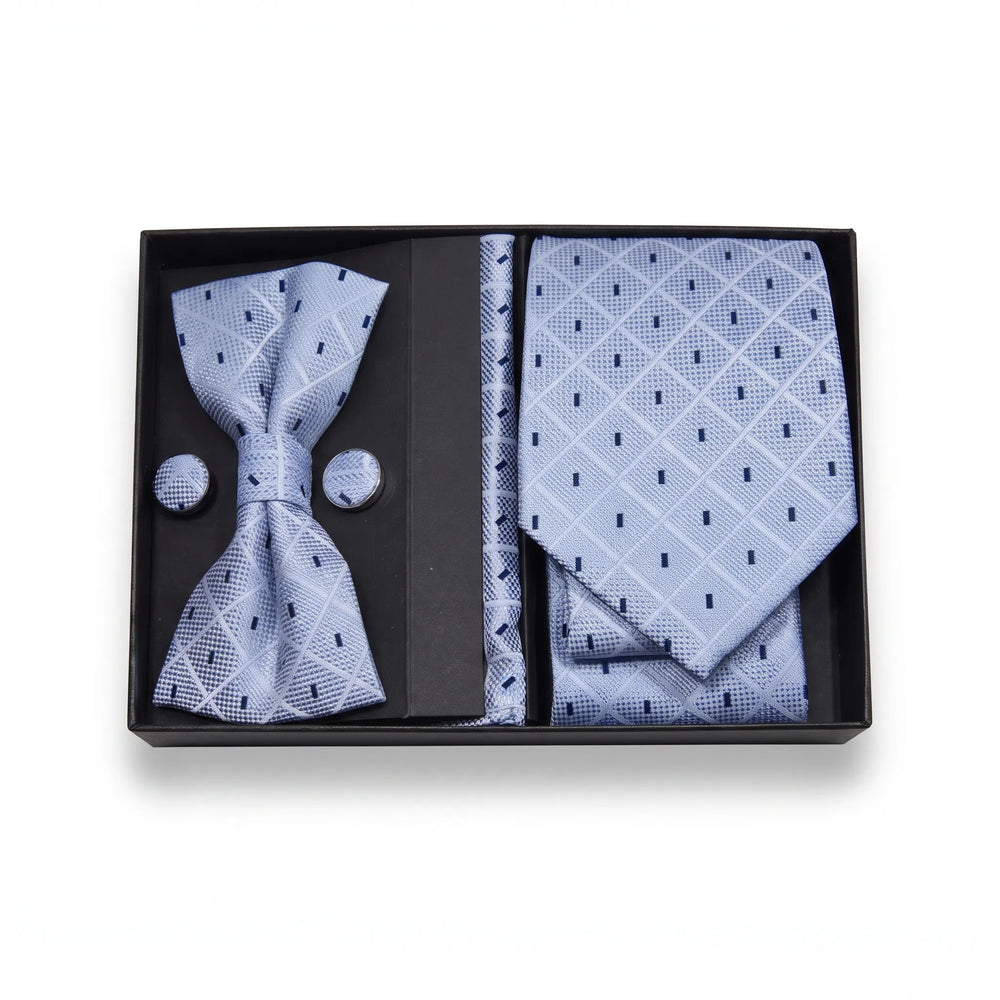 Light Blue Diamond Dotted Tie Set | Wedding & Formal Accessory Set