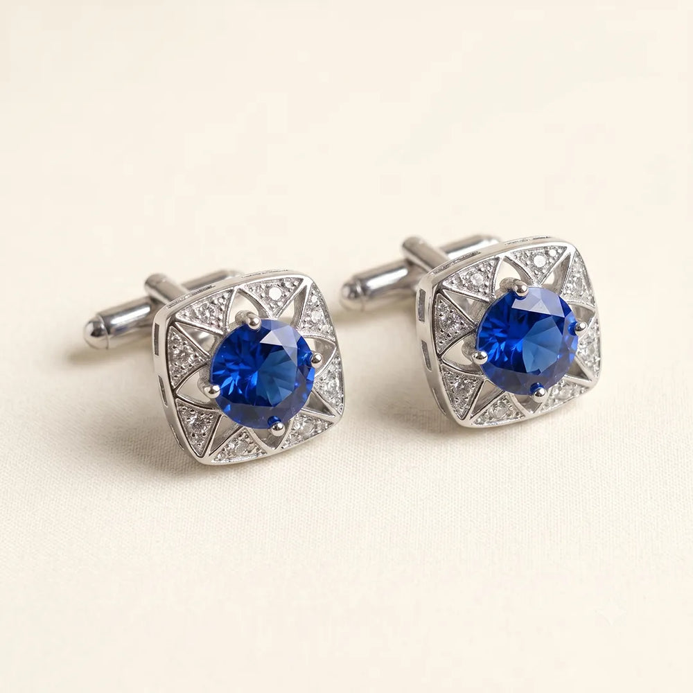 Silver Sapphire Blue Crystal Cushion Cufflinks | Sailor Australia