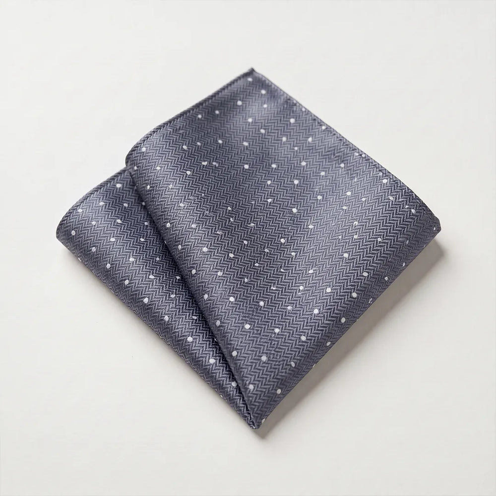 Grey & White Herringbone Dot Pocket Square | Polyester Formal & Casual Accessory