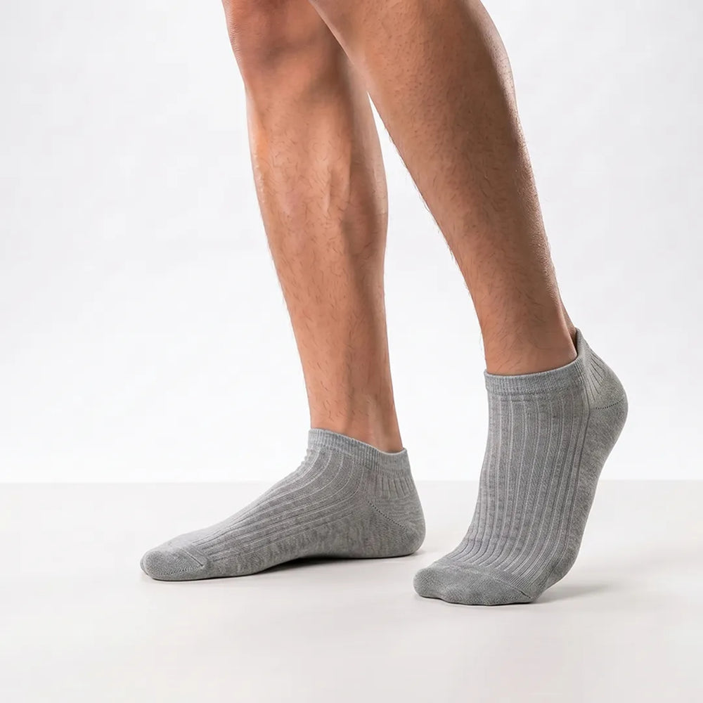 Men's Grey Ribbed Ankle Socks | Casual & Daily Wear