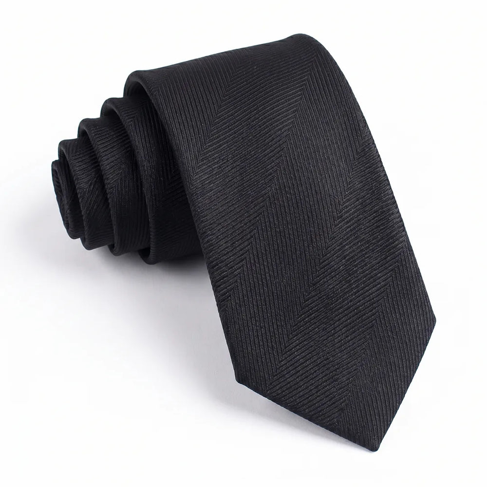 Black Herringbone Skinny Tie | Polyester Wedding & Daily Necktie
