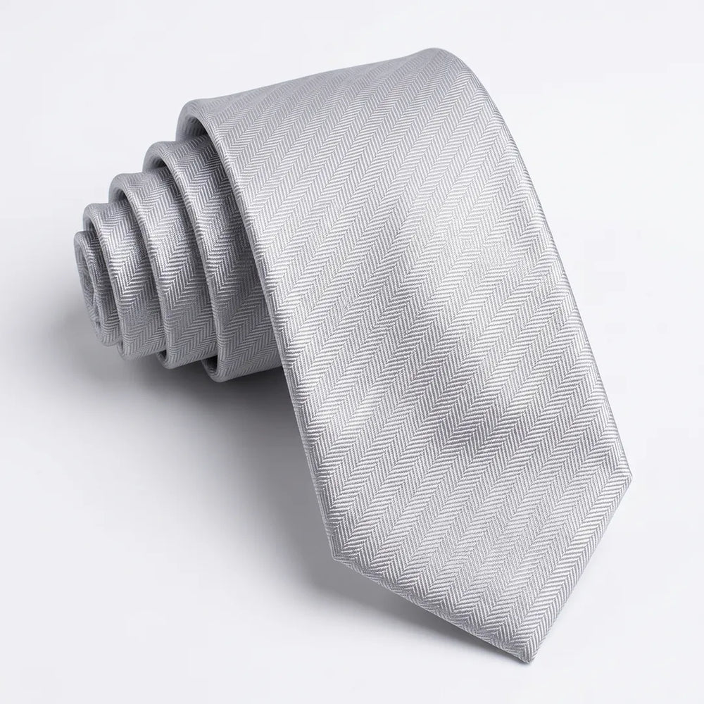 Silver Grey Herringbone Skinny Tie | Polyester Wedding & Formal Necktie