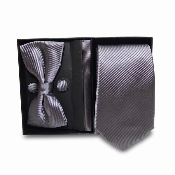 Grey Twill Tie Set | Wedding & Formal Accessory Set